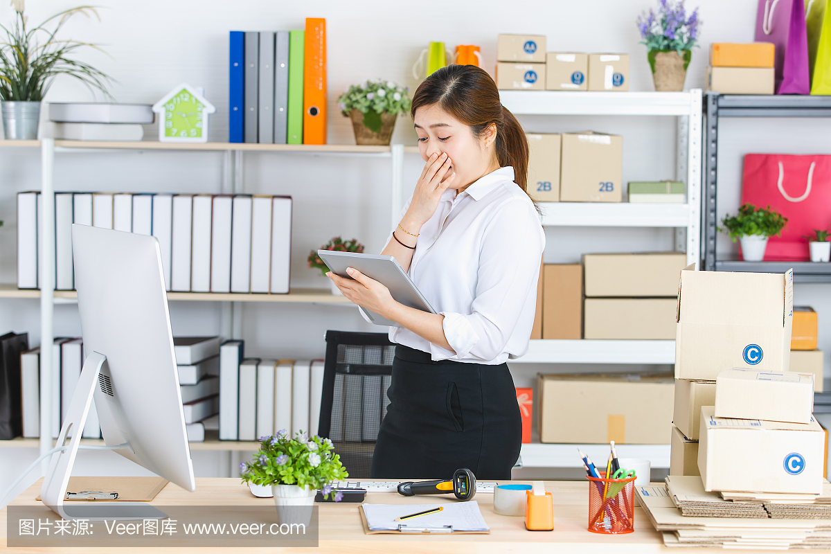 在創(chuàng)業(yè)辦公室工作的女商人。